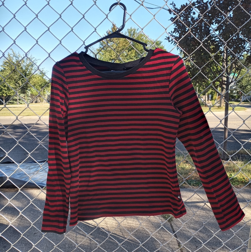 Black and Red Striped Longsleeve Top